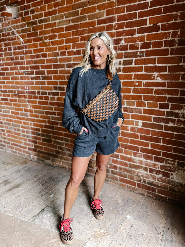 Westlyn Woven Bum Bag,checkered coffee