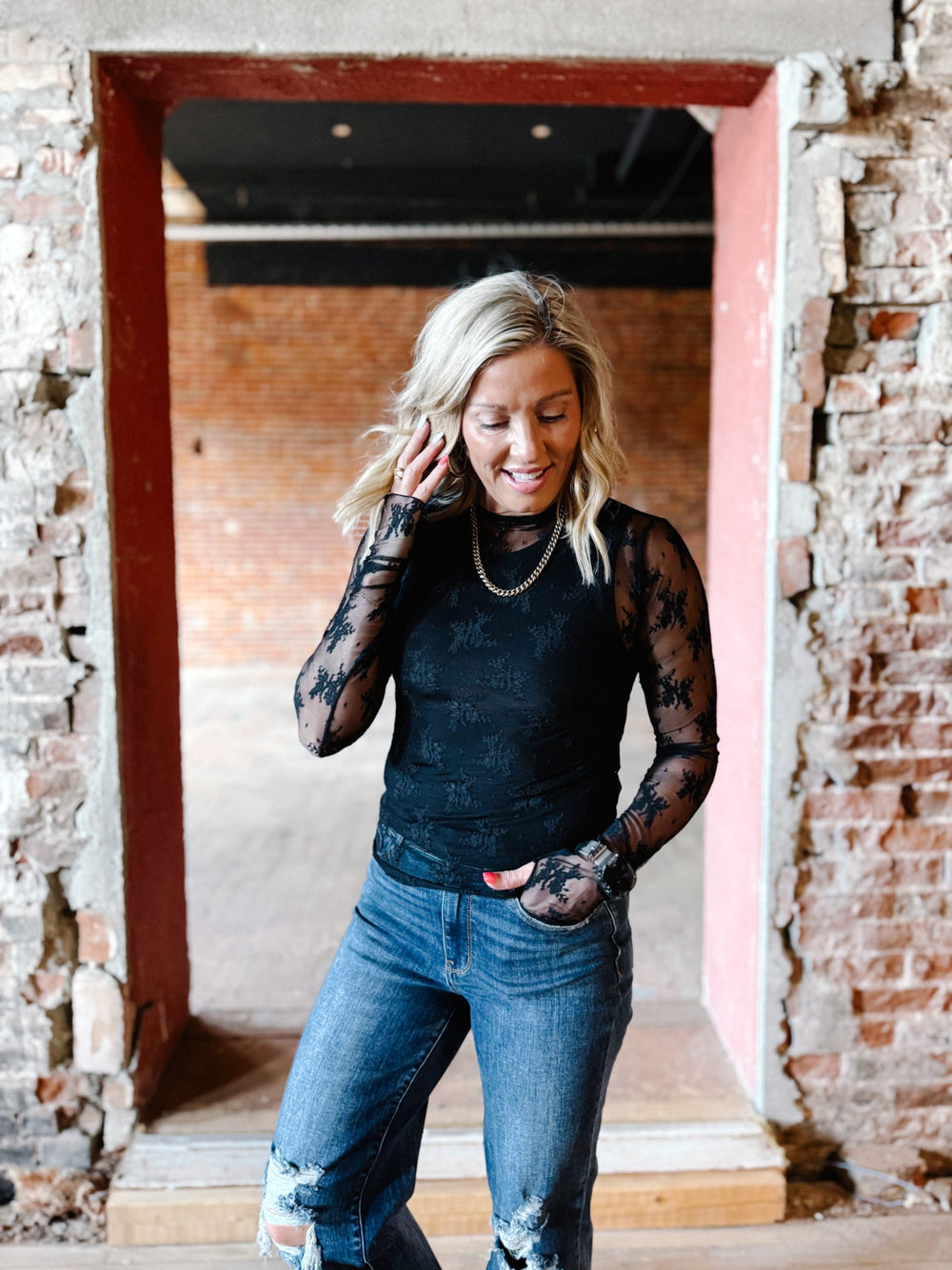 Whisperlight Sheer Mesh Top, Black