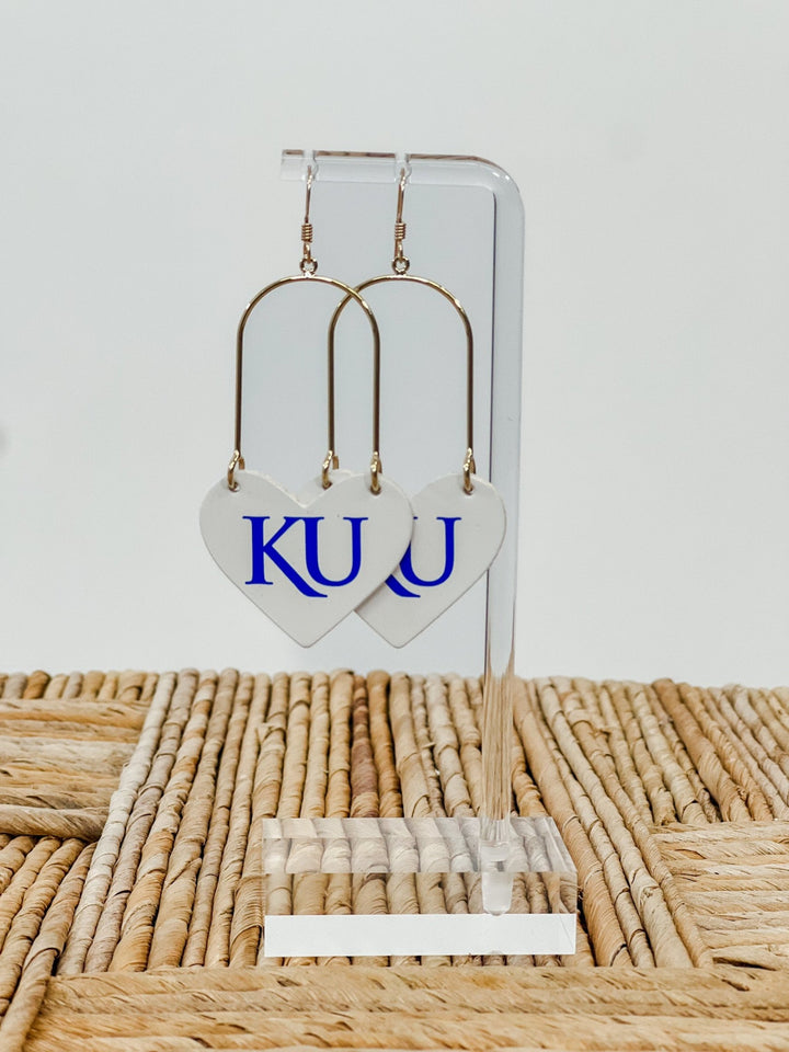 White University of Kansas Heartthrob Earrings, Gold