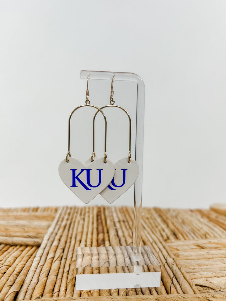 White University of Kansas Heartthrob Earrings, Gold