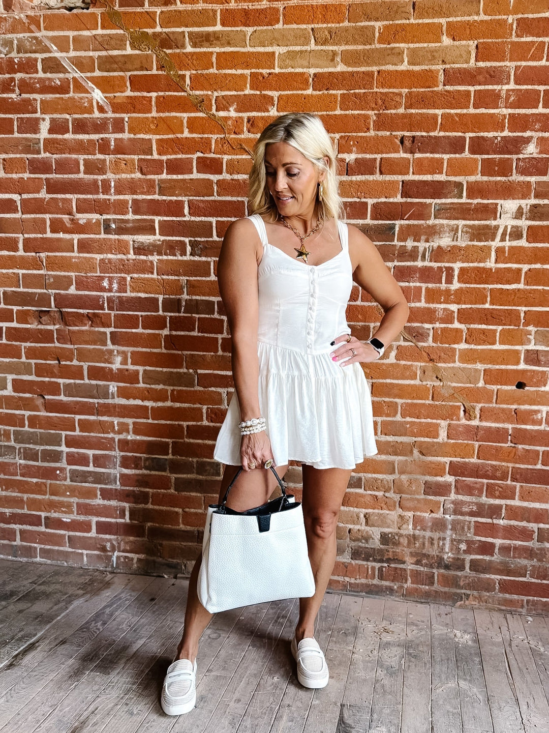 The Tati Satchel, White/Black