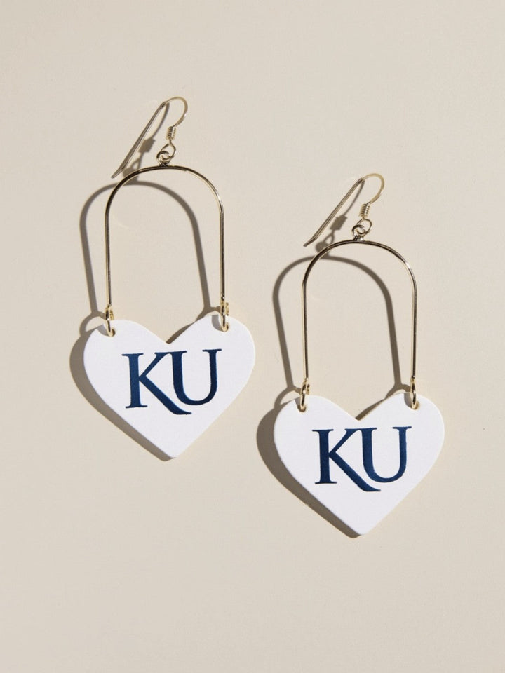 White University of Kansas Heartthrob Earrings, Gold
