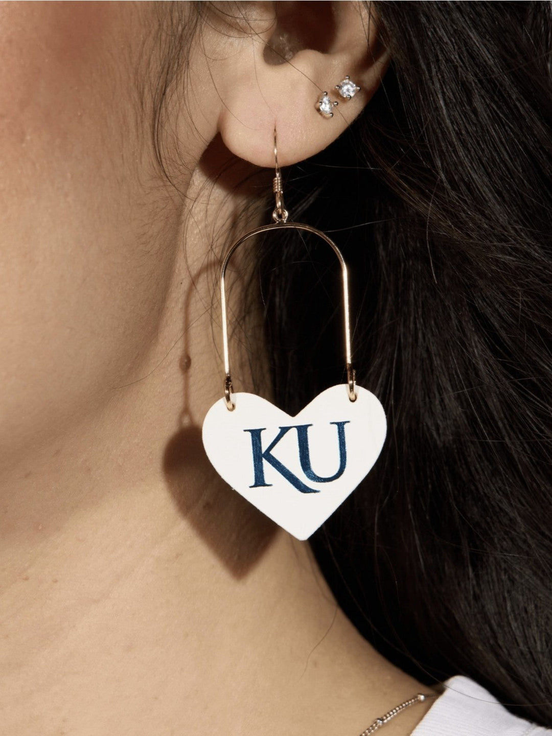 White University of Kansas Heartthrob Earrings, Gold
