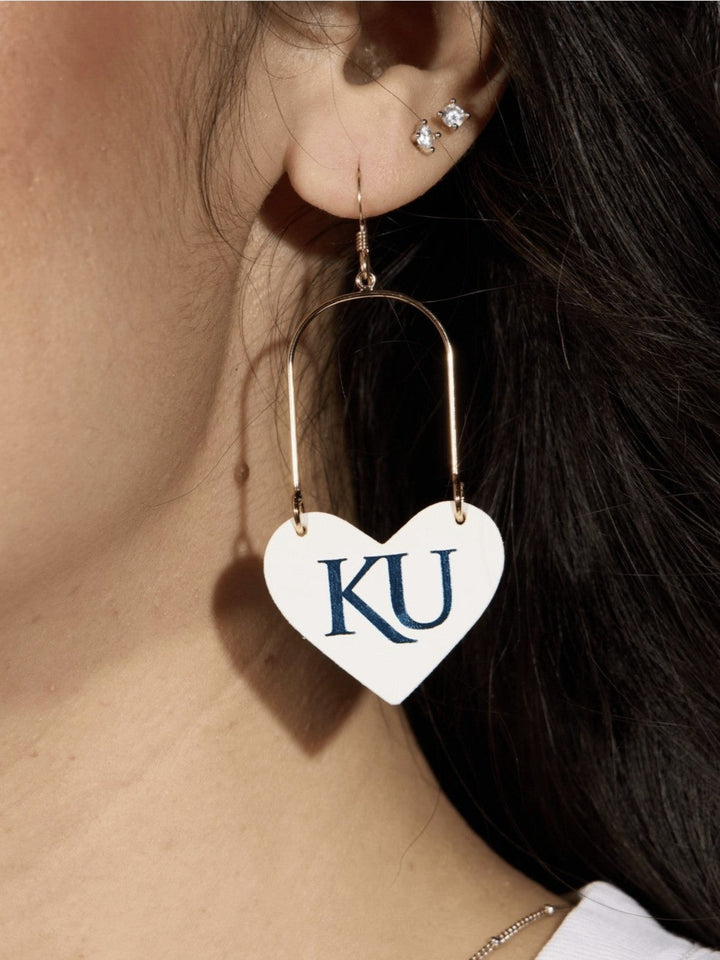 White University of Kansas Heartthrob Earrings, Gold