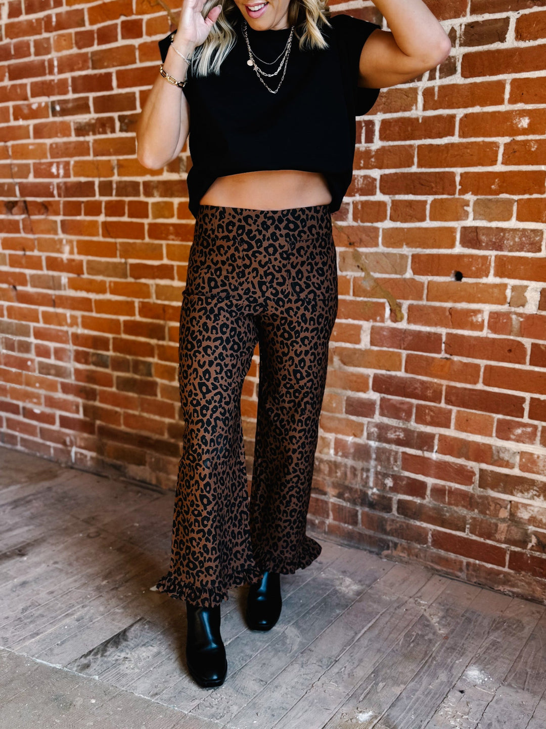 Wild Intent Ruffle Hem Pants, Leopard