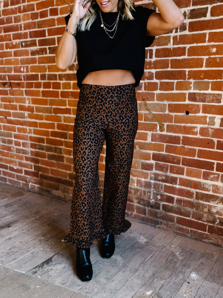 Wild Intent Ruffle Hem Pants, Leopard