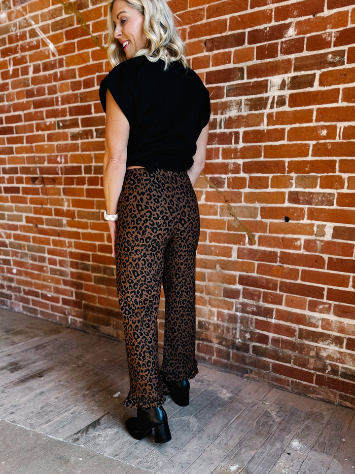 Wild Intent Ruffle Hem Pants, Leopard