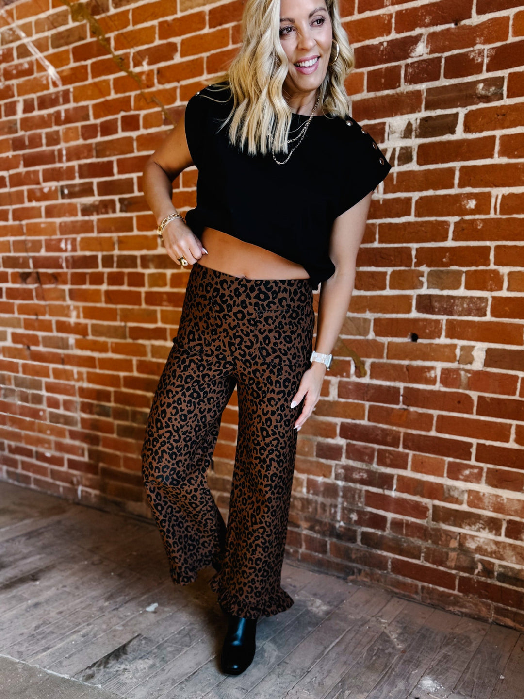 Wild Intent Ruffle Hem Pants, Leopard