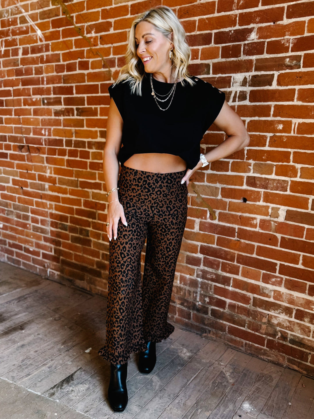Wild Intent Ruffle Hem Pants, Leopard