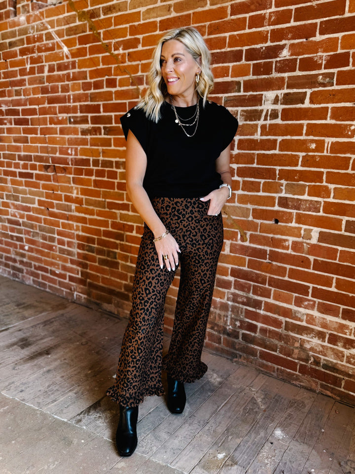 Wild Intent Ruffle Hem Pants, Leopard
