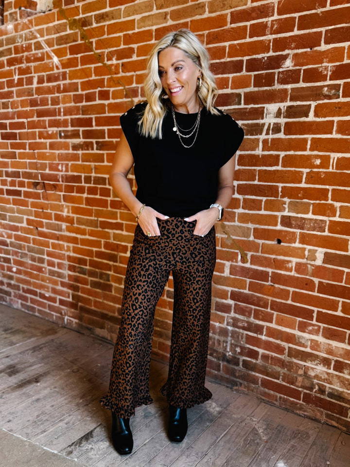 Wild Intent Ruffle Hem Pants, Leopard