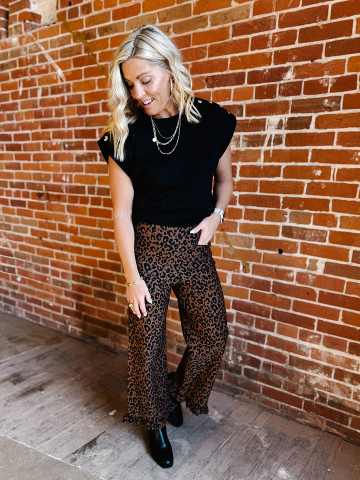 Wild Intent Ruffle Hem Pants, Leopard