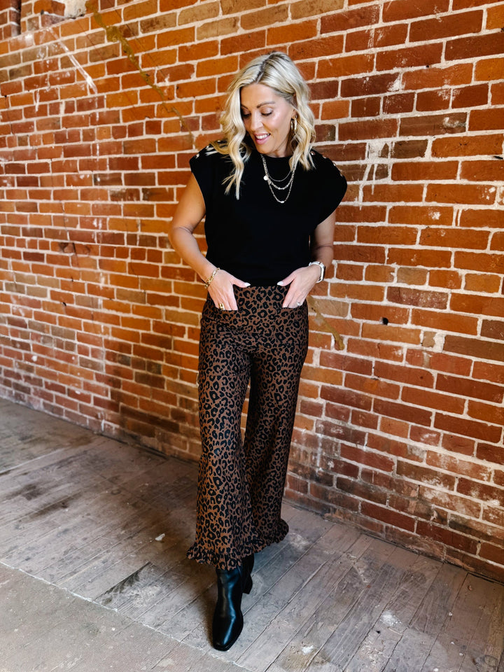 Wild Intent Ruffle Hem Pants, Leopard