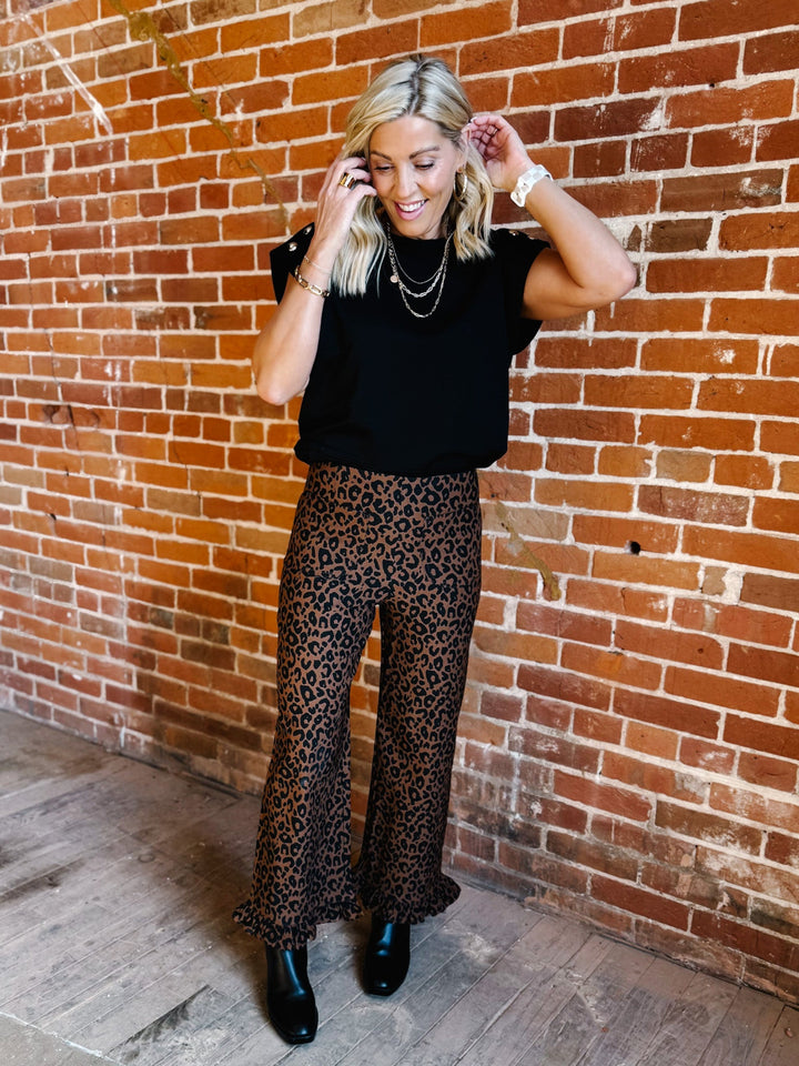 Wild Intent Ruffle Hem Pants, Leopard