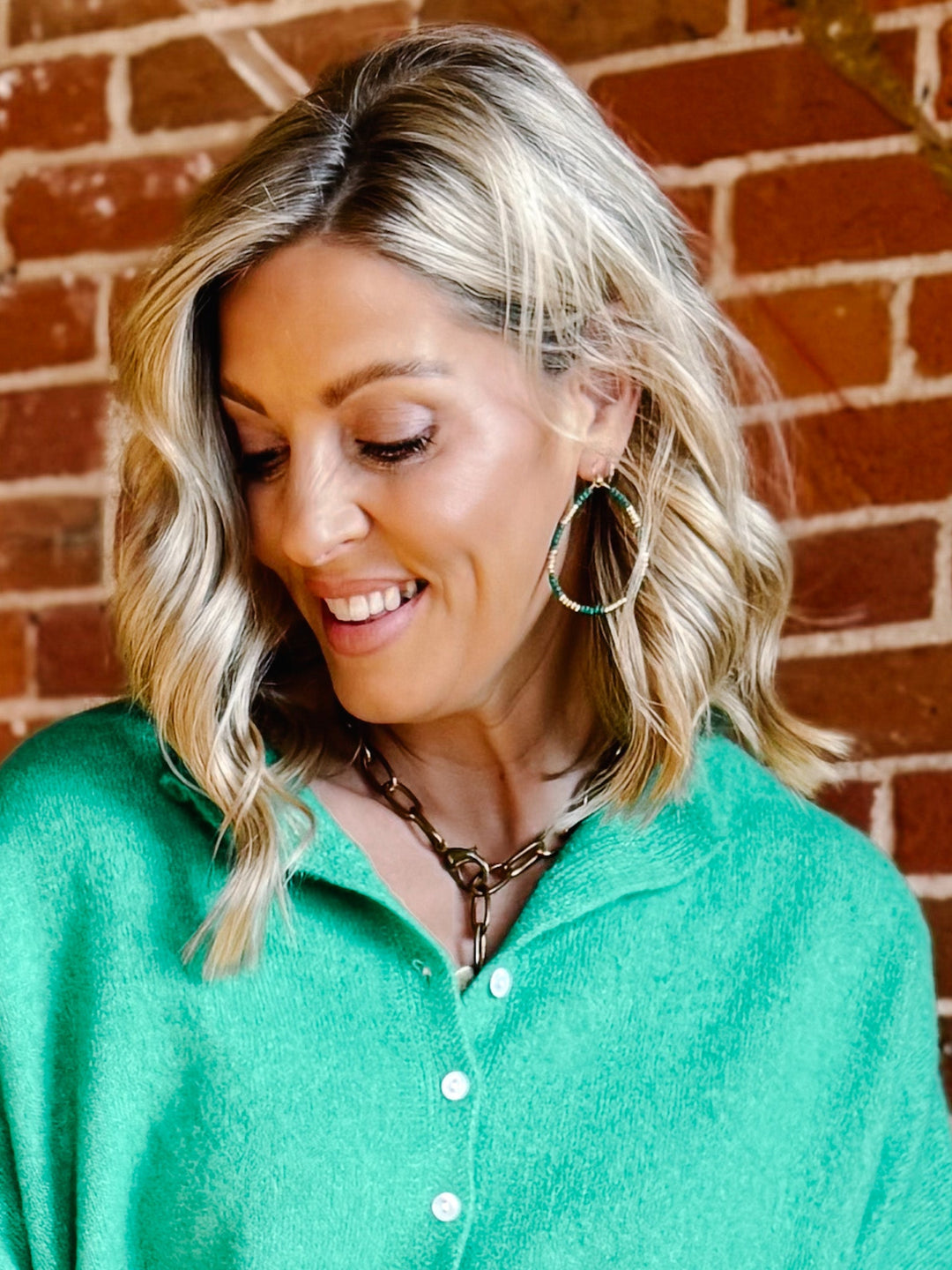 Wood & Metal Teardrop Earrings, Emerald Green