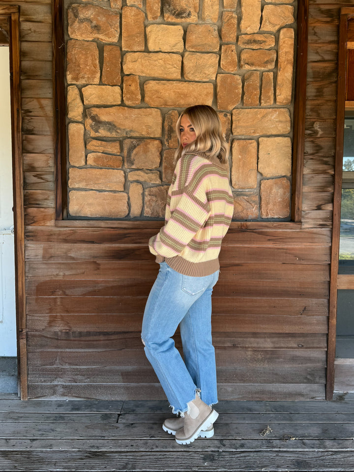 Woodland Harvest Stripe Cardigan, Butter/Mocha