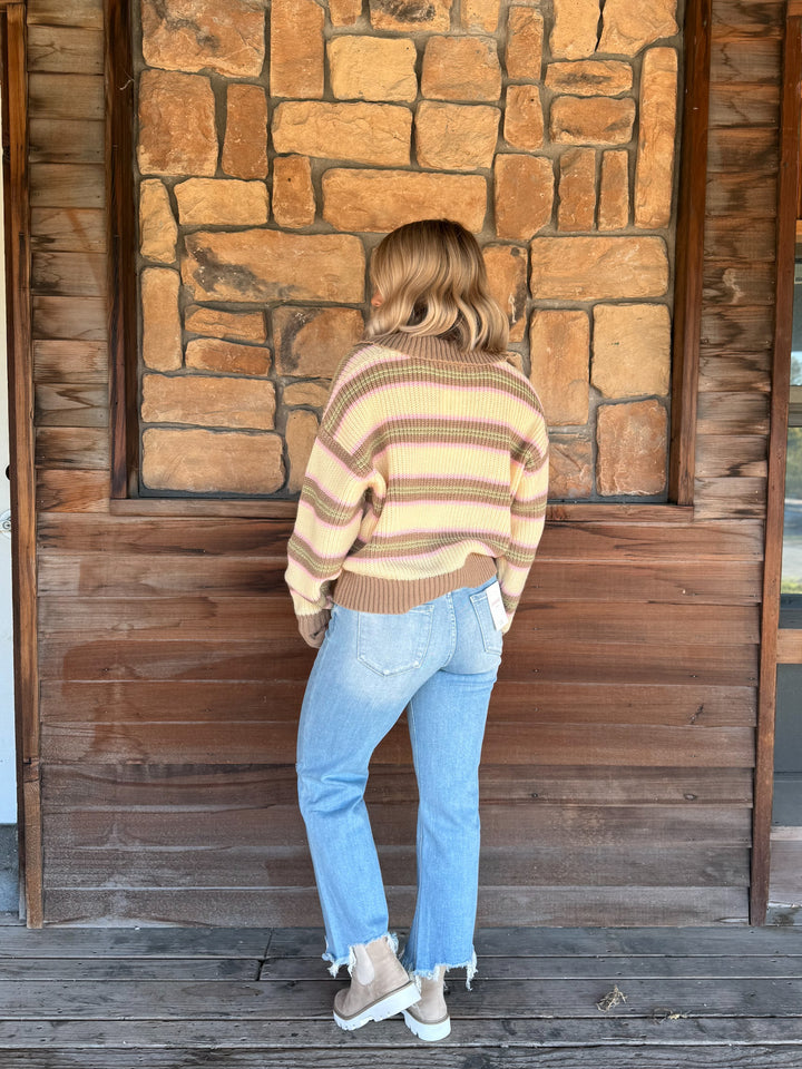 Woodland Harvest Stripe Cardigan, Butter/Mocha