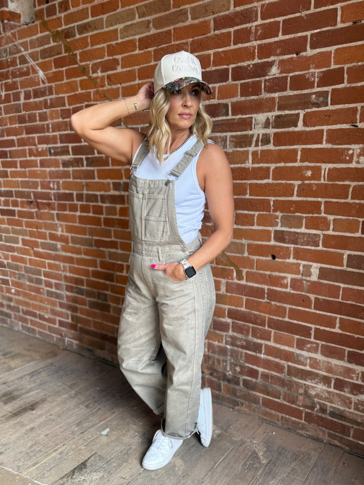 Workday Cool Barrel Overalls, Stone