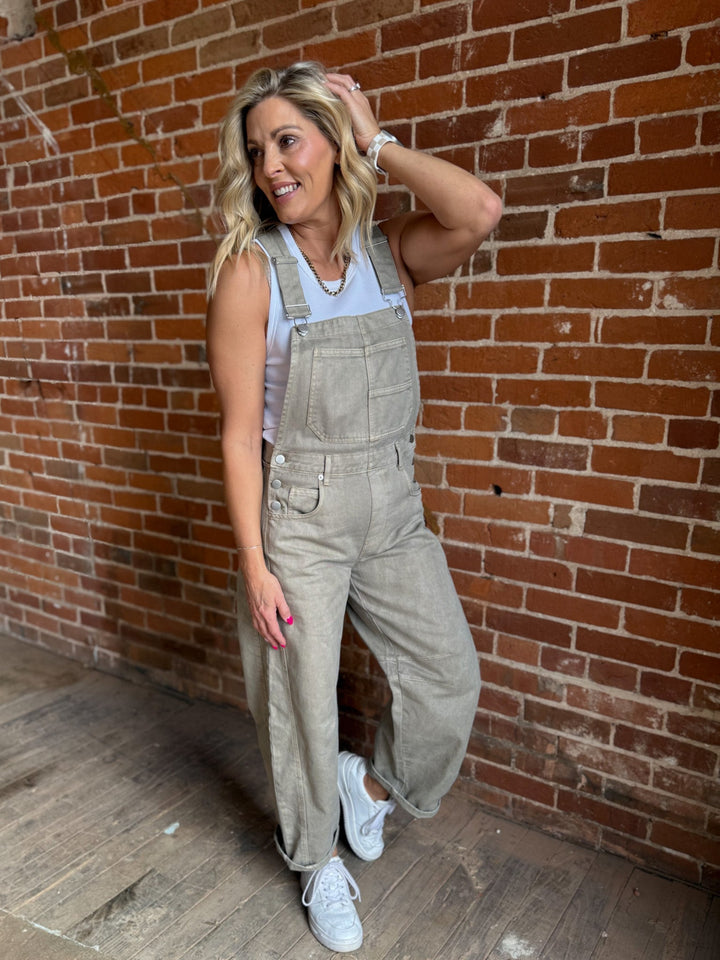 Workday Cool Barrel Overalls, Stone