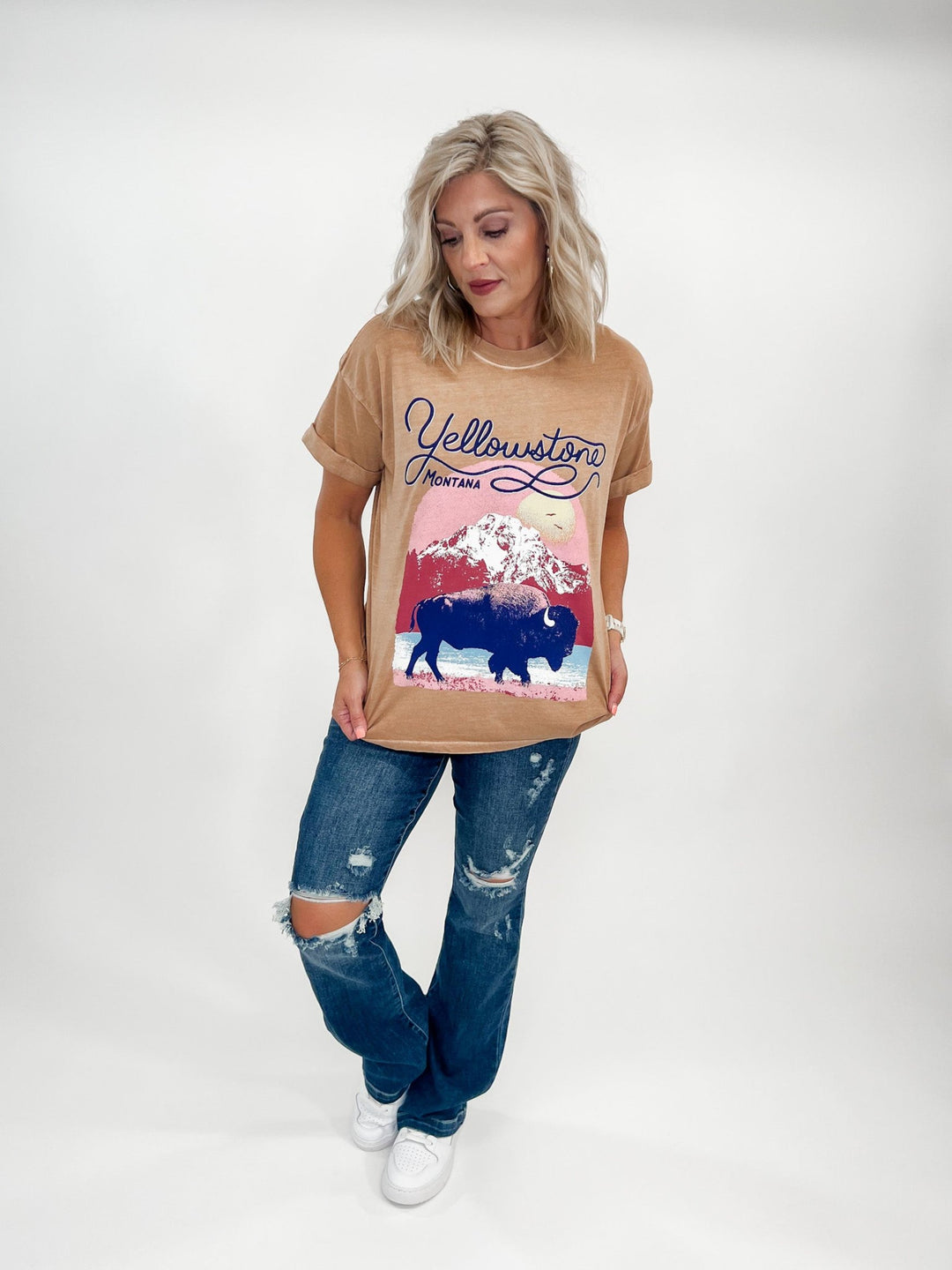 Yellowstone Bison Boyfriend Graphic Tee, Clay