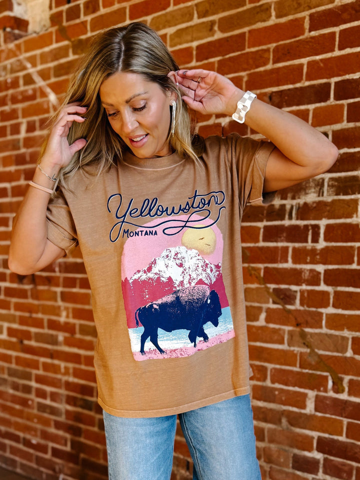 Yellowstone Bison Boyfriend Graphic Tee, Clay
