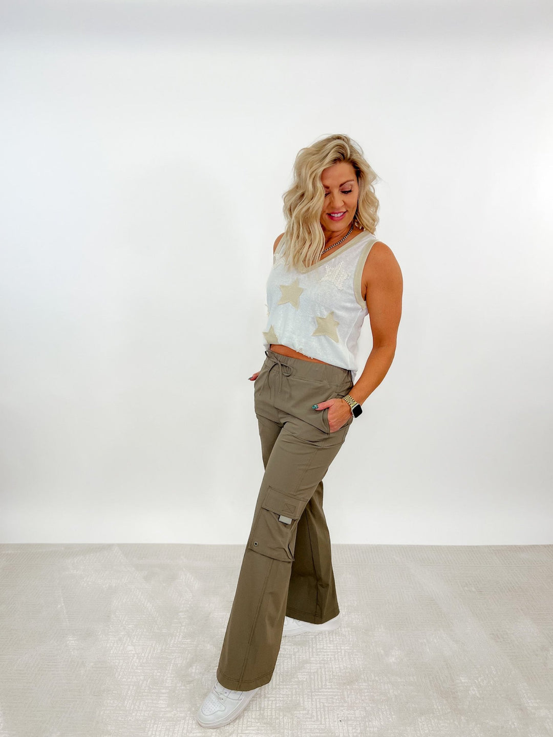 Zoe Wide Leg Cargo Pants, Olive