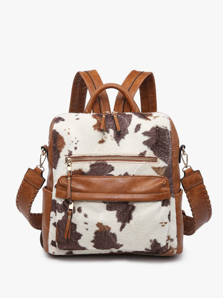 Amelia Cow Print Backpack, Brown