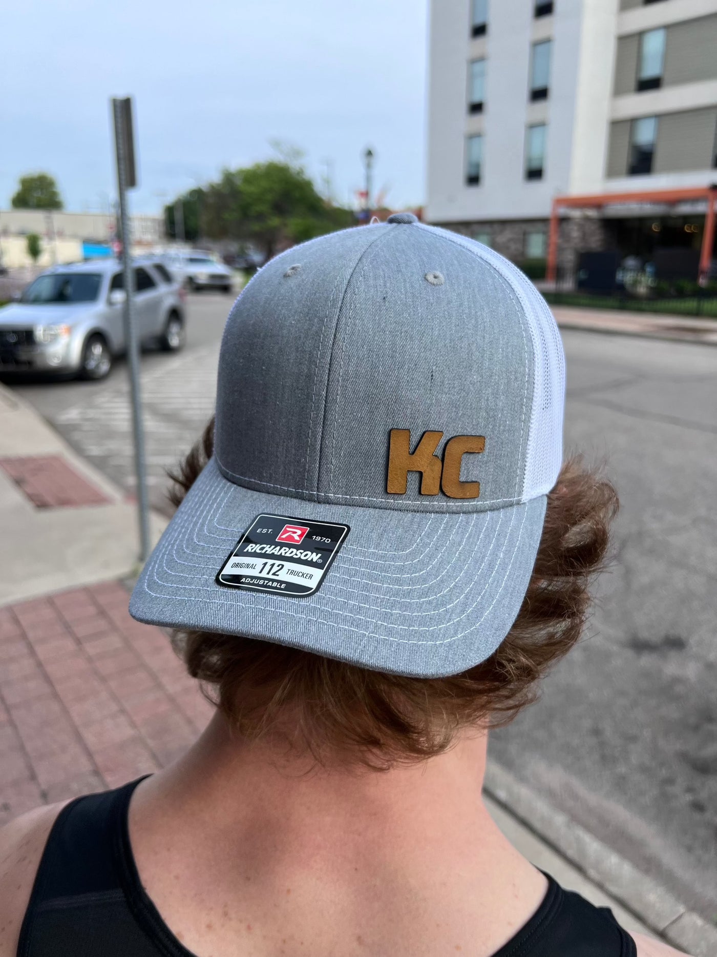 KC Leather Patch Hat, Heather Grey with White Mesh