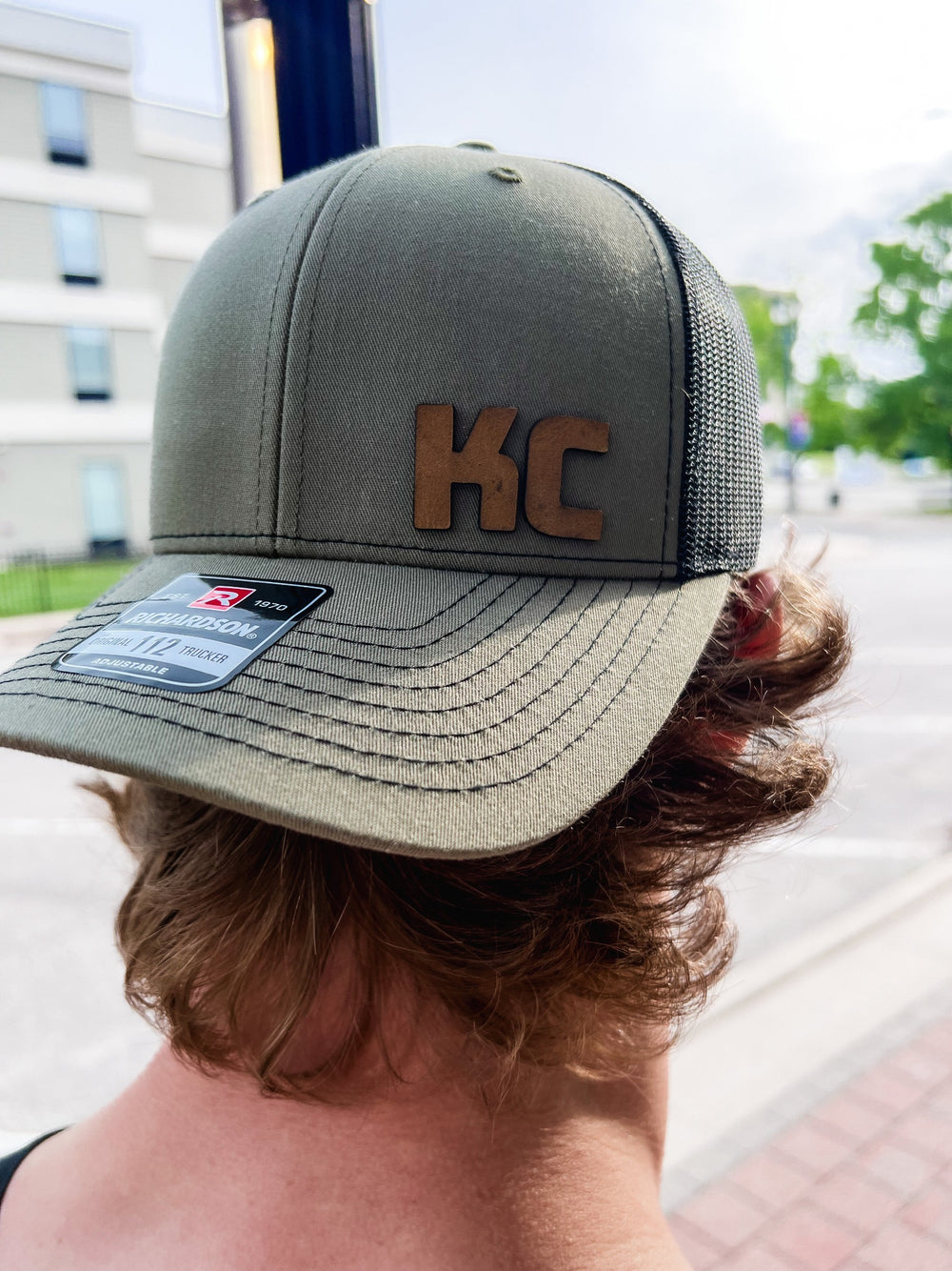 KC Leather Patch Hat, Loden with Black Mesh