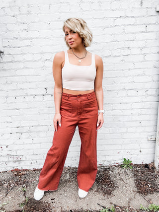 Red Dirt Roads High Rise Wide Leg Pant, Red Bean