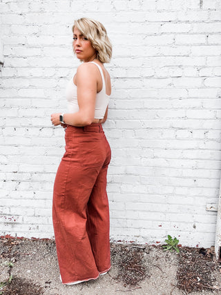 Red Dirt Roads High Rise Wide Leg Pant, Red Bean