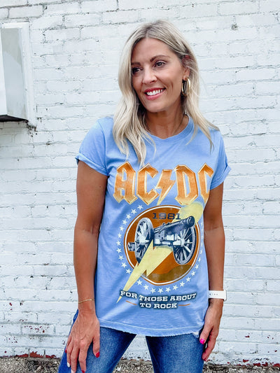 ACDC About to Rock Band Tee, Washed Denim