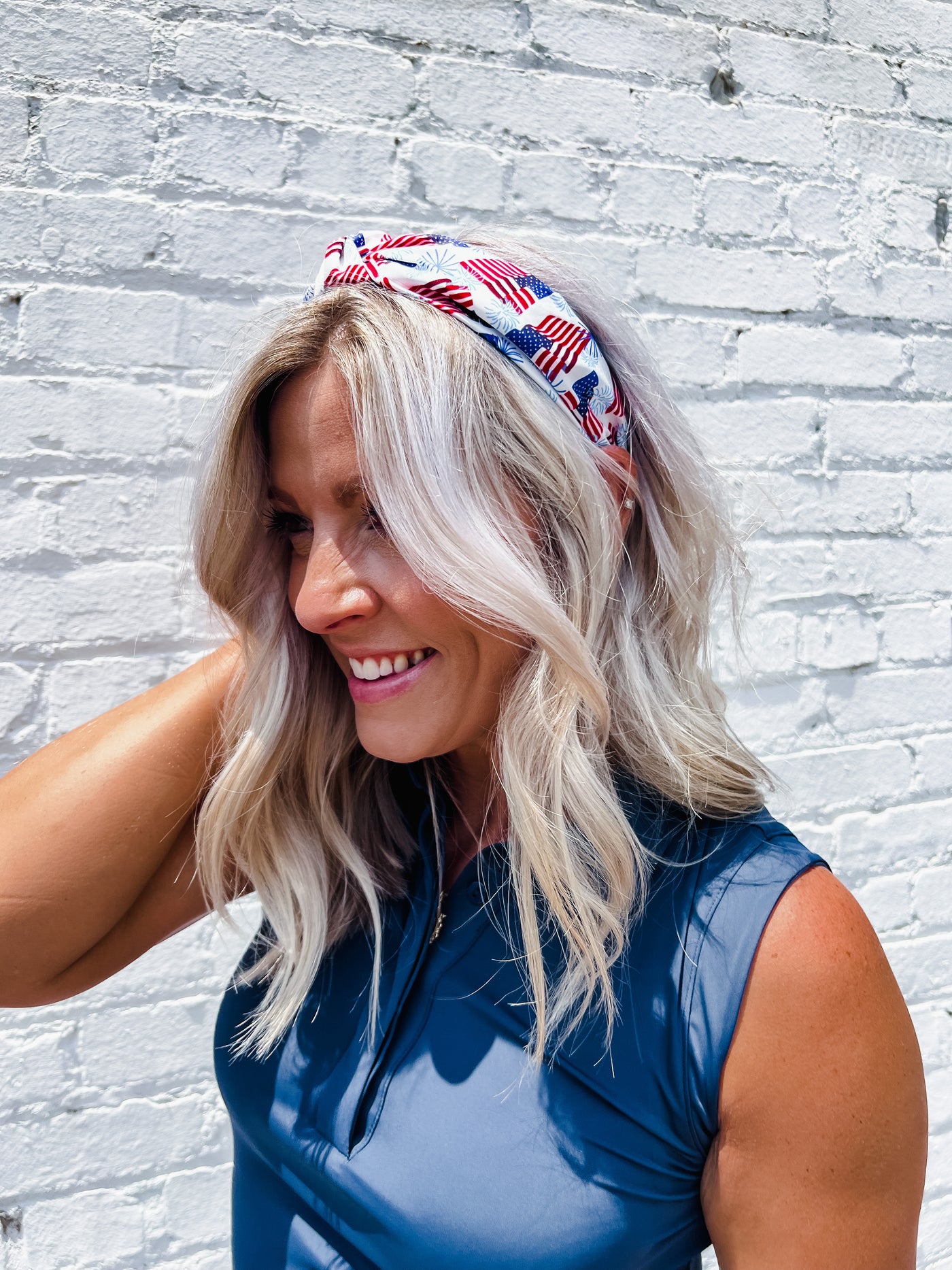 Top Knot Headband with Flags and Star Accent, White