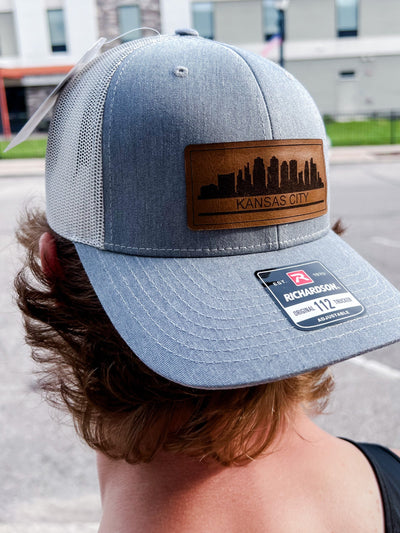  Kansas City Skyline Leather Patch Hat, Heather Grey w/Light Grey Mesh