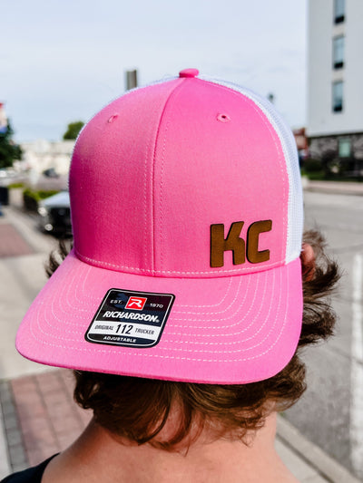 KC Leather Patch Hat, Hot Pink with White Mesh