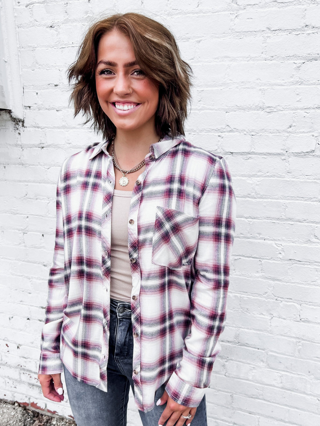 Fall For You Plaid Button Up, Umber