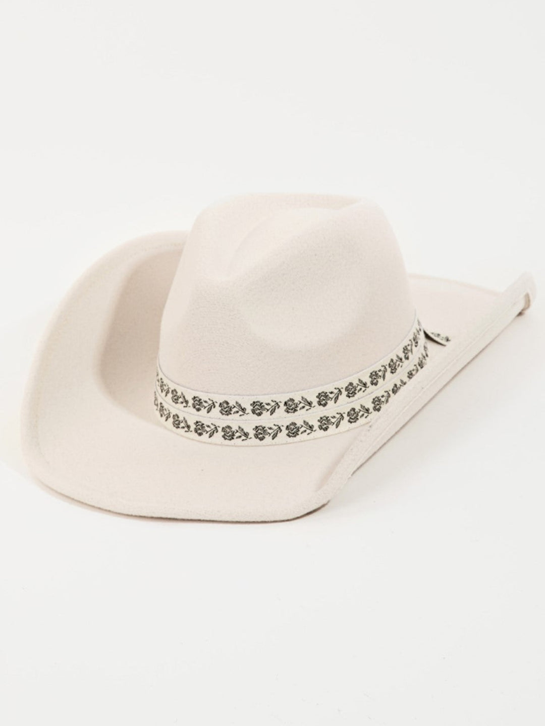 Embroidered Flower Strap Cowboy Hat, Ivory