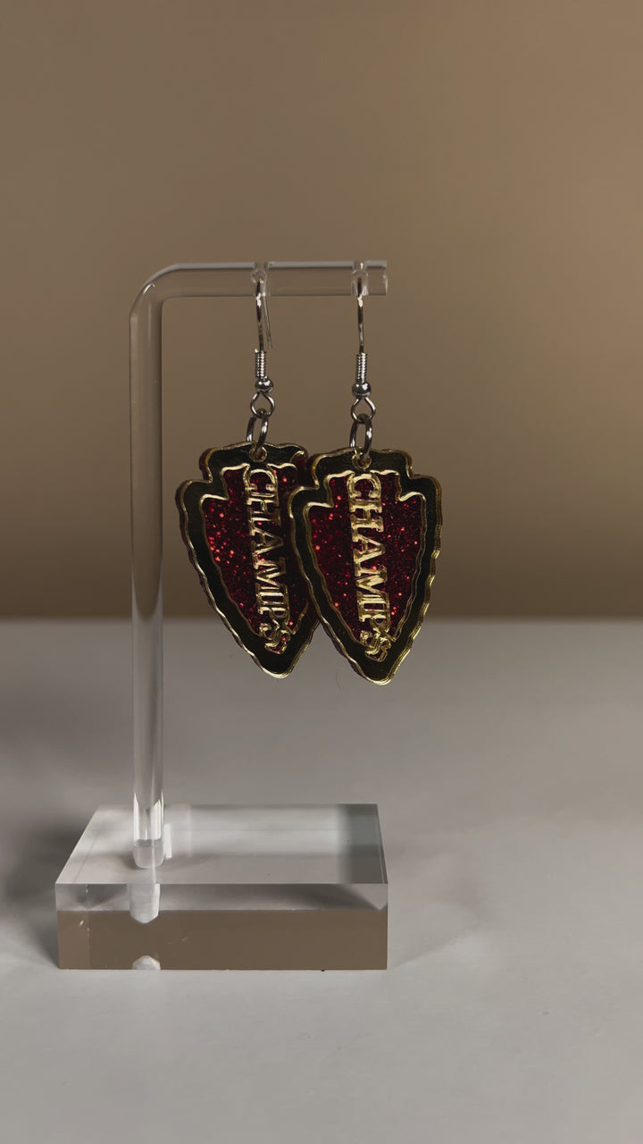 Kansas City Champs Red & Gold Arrowhead Dangle Earrings