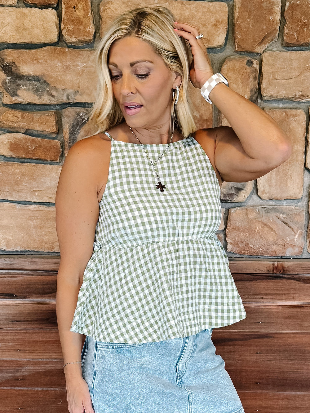 Gingham Peplum Tank Top with Side Tie Detail Fit Video
