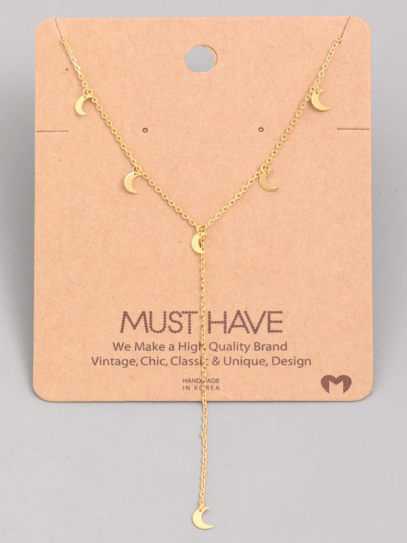 Delicate Tiny Moons Lariat Necklace, Gold