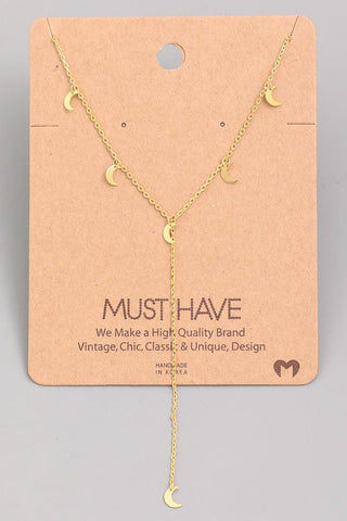 Delicate Tiny Moons Lariat Necklace, Silver