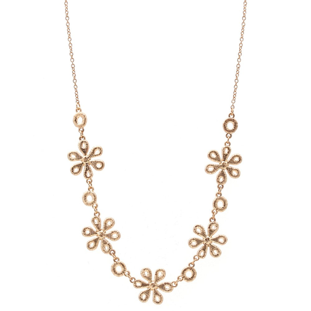 Metal Flower Bib Short Necklace, Gold