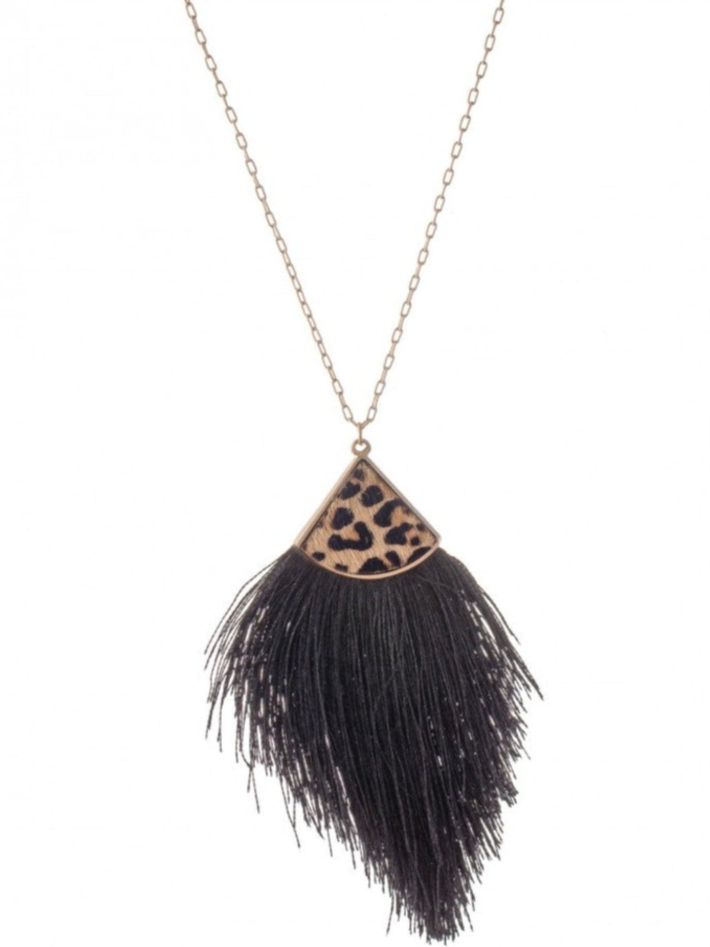 Animal Print Detailed Tassel Pendant Long Necklace , Black
