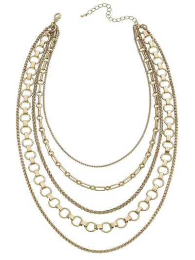 Chain Link Layered Statement Necklace, Worn Gold