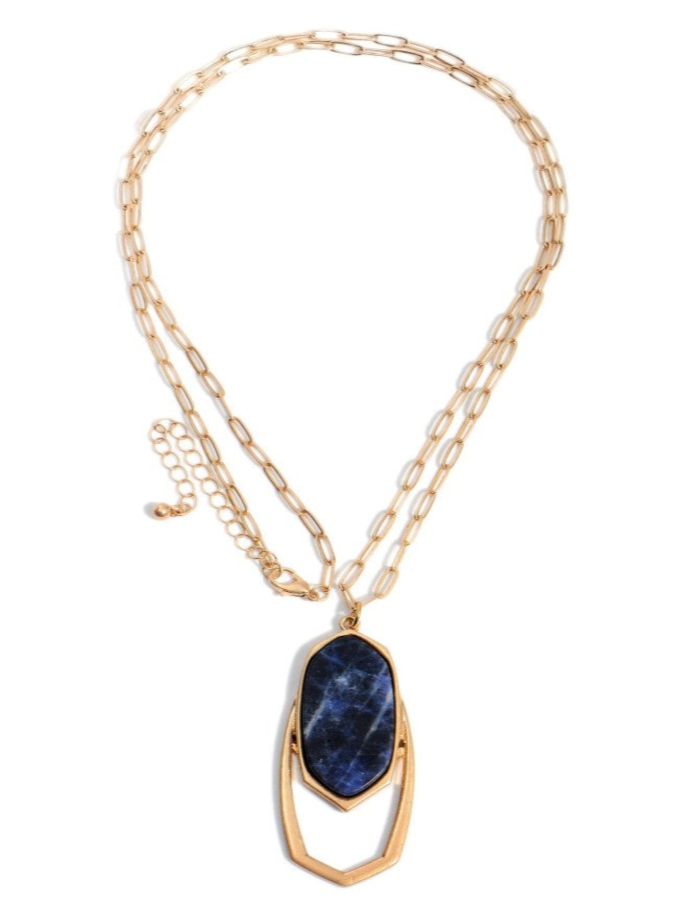 Natural Stone Pendant Long Necklace, Blue