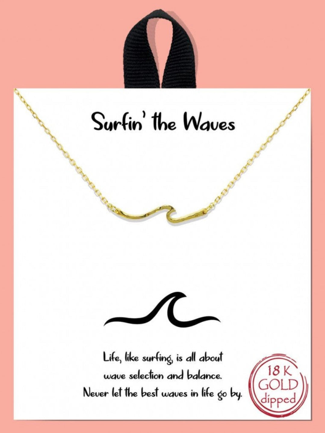 Short Metal Necklace Featuring Wave Pendant, Gold