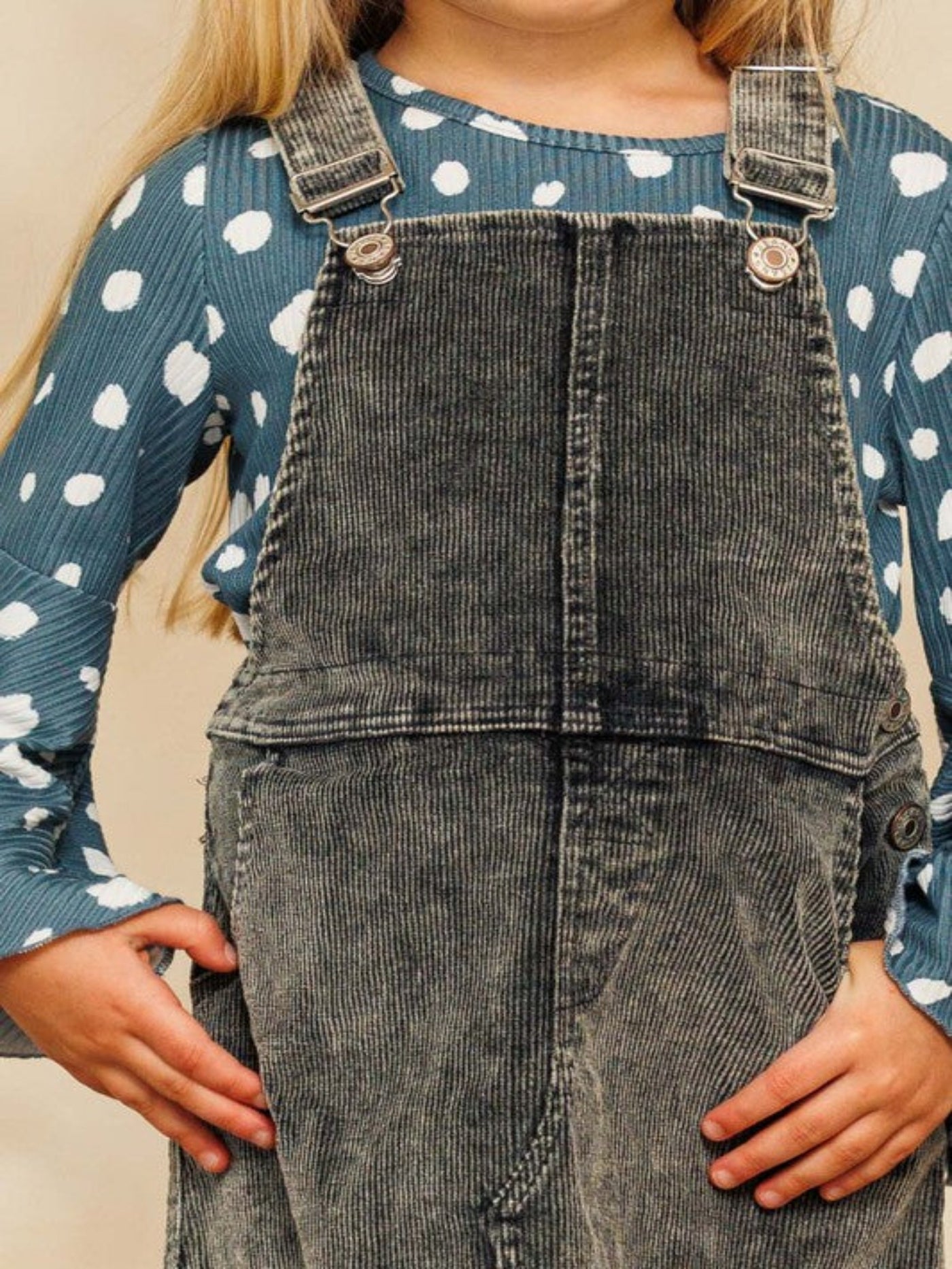 Mini Me Wilder Days Washed Corduroy Overall Dress, Washed Charcoal