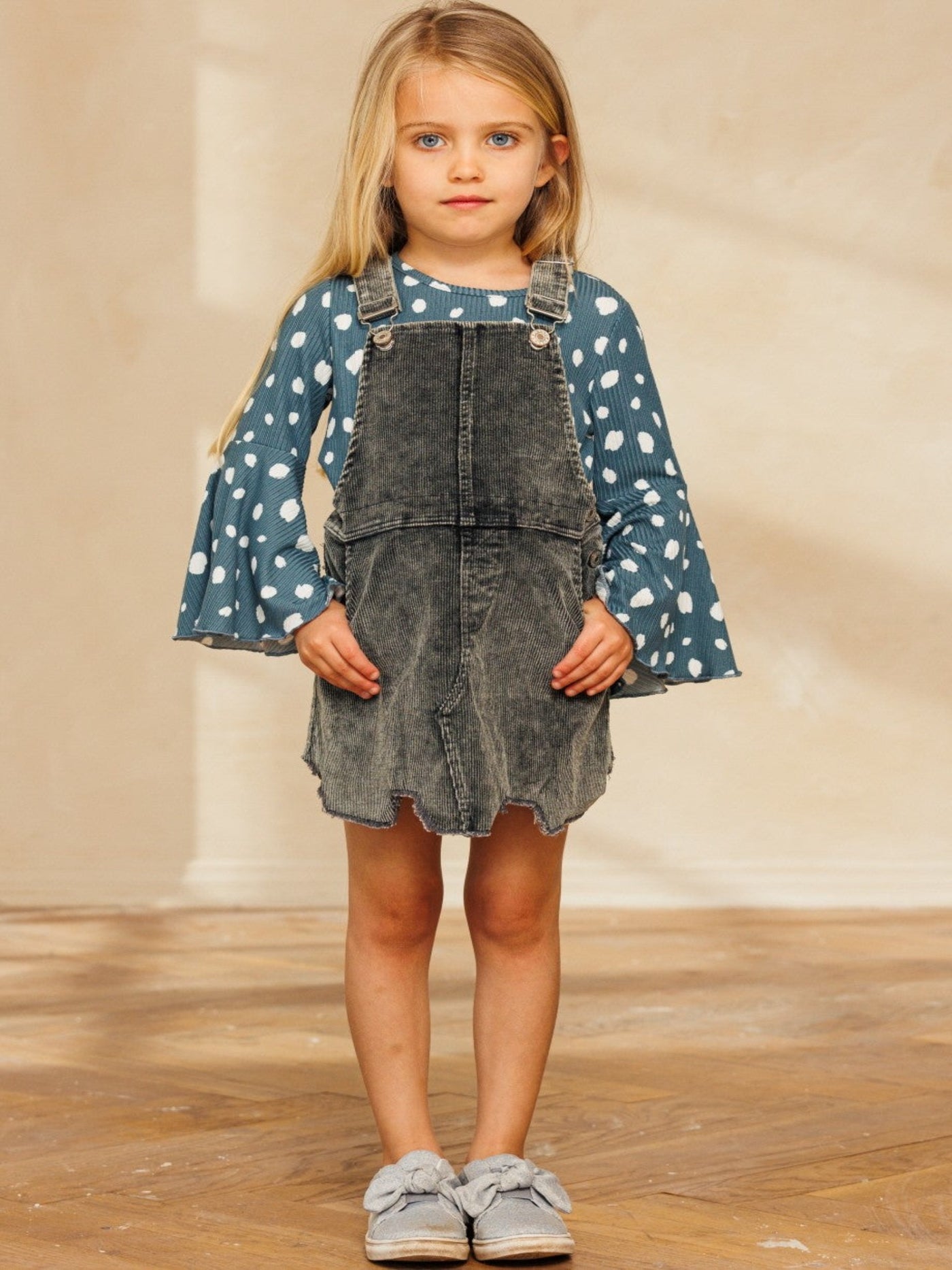 Mini Me Wilder Days Washed Corduroy Overall Dress, Washed Charcoal