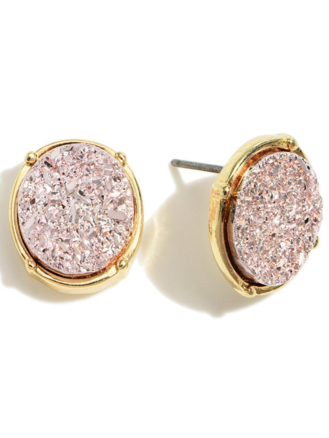 Round Druzy Stud Earring, Rose Gold