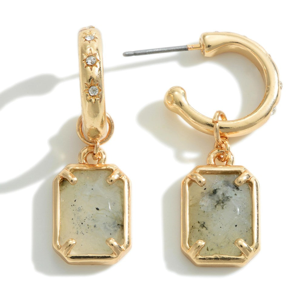 Gold Huggie Hoop Earring with Semi Precious Stone, Labradorite